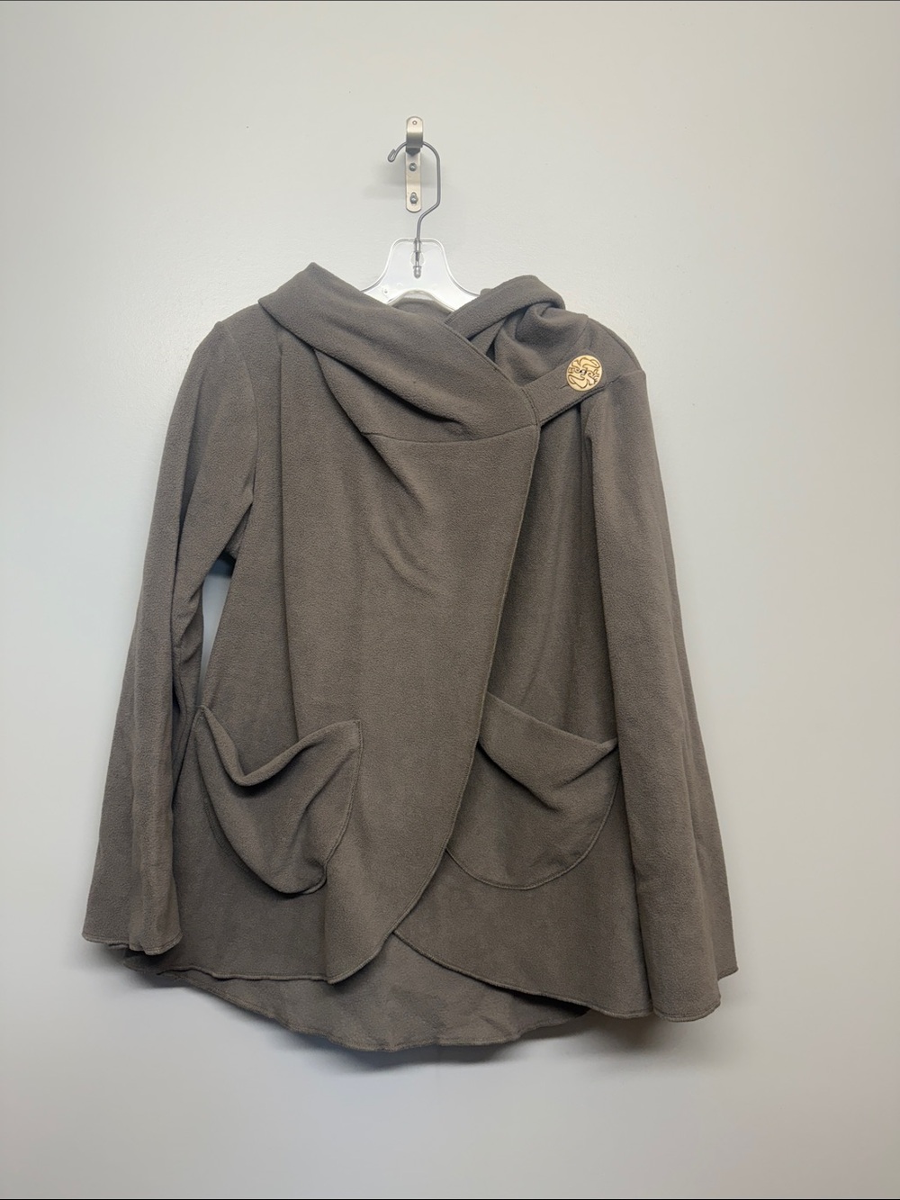 Ark Imports Draped Hooded Shrug with Decorative Button